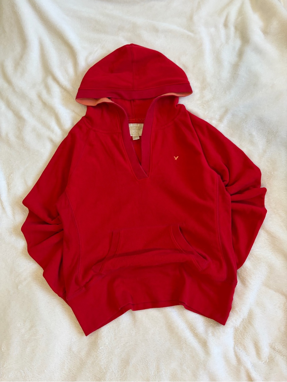 American Eagle Outfitters Red V-Neck Hooded Sweater
